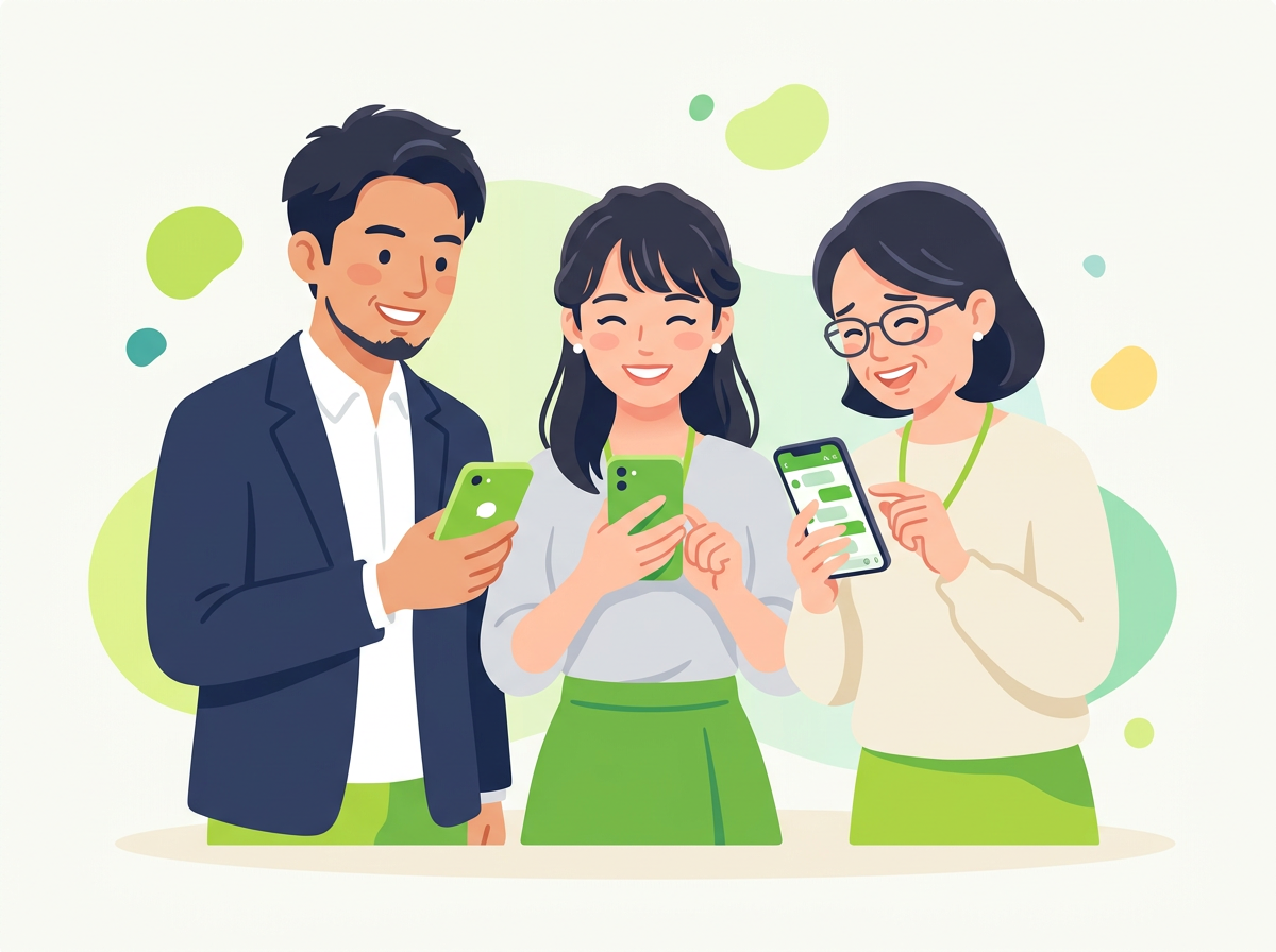 LINEで健康情報を受け取る社員のイラスト