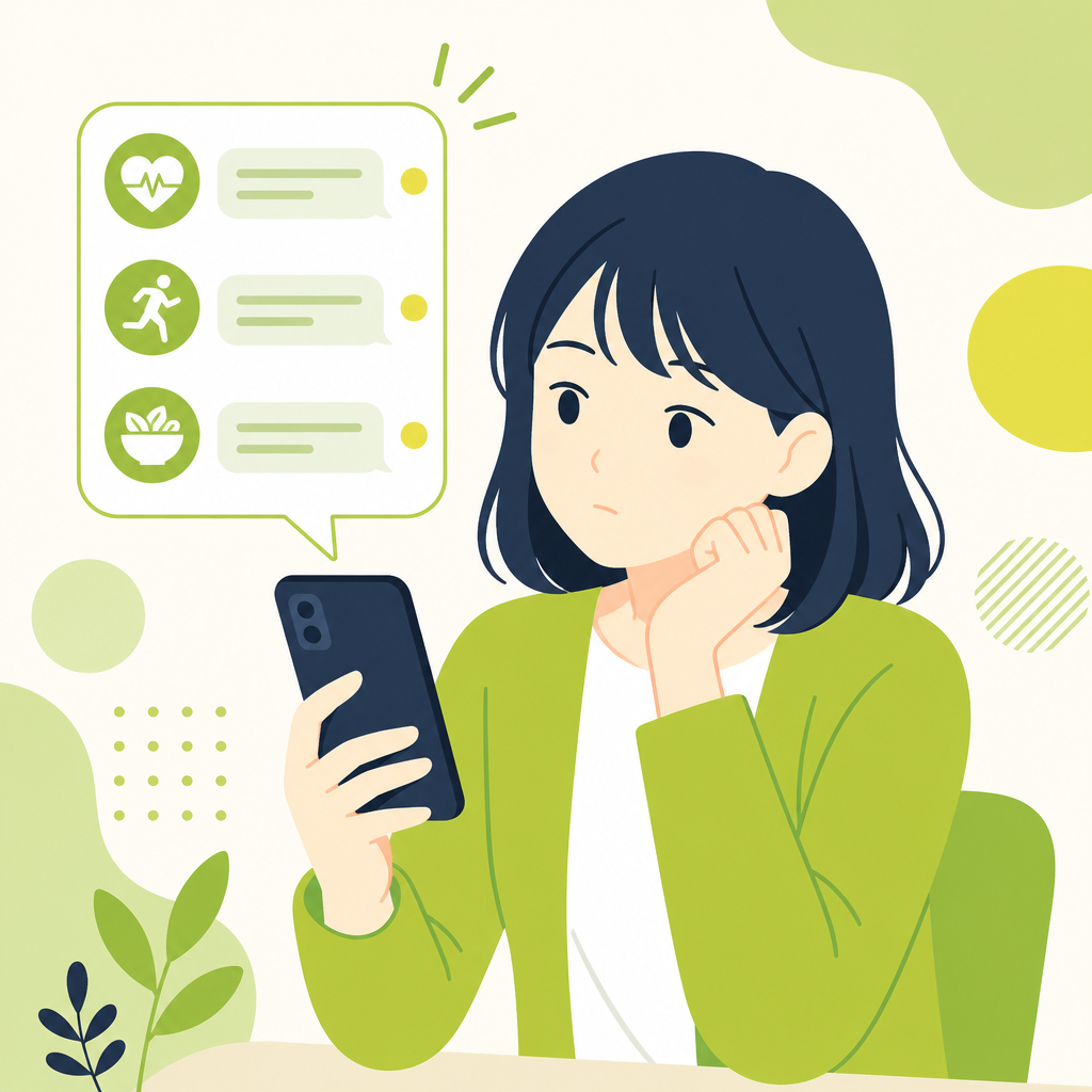 健康情報を見て終わりになってしまう様子のイラスト
