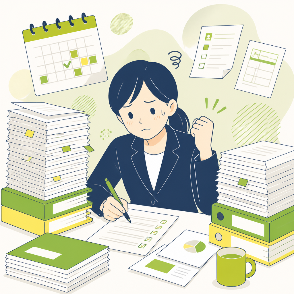 制度対応で担当者負担が増える不安のイラスト