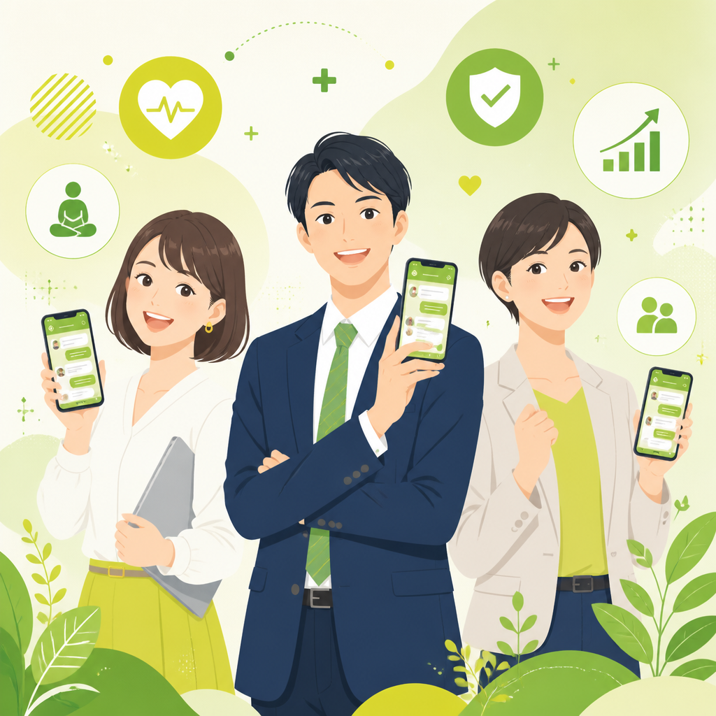 おはよーんで課題を解決する社員たちのイラスト